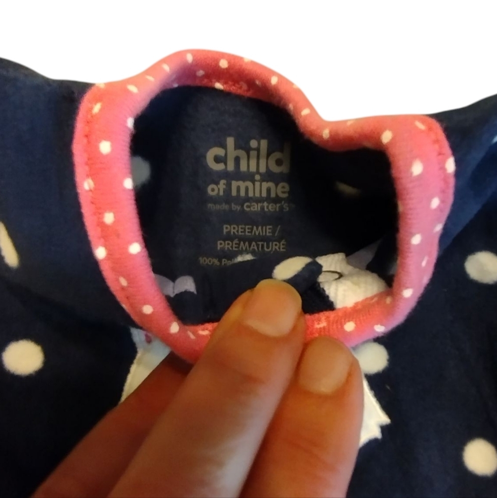 Like New! Dark Blue Pink White Polka Dot Cat One Piece Preemie Sleeper 2/$10 - Picture 2 of 4